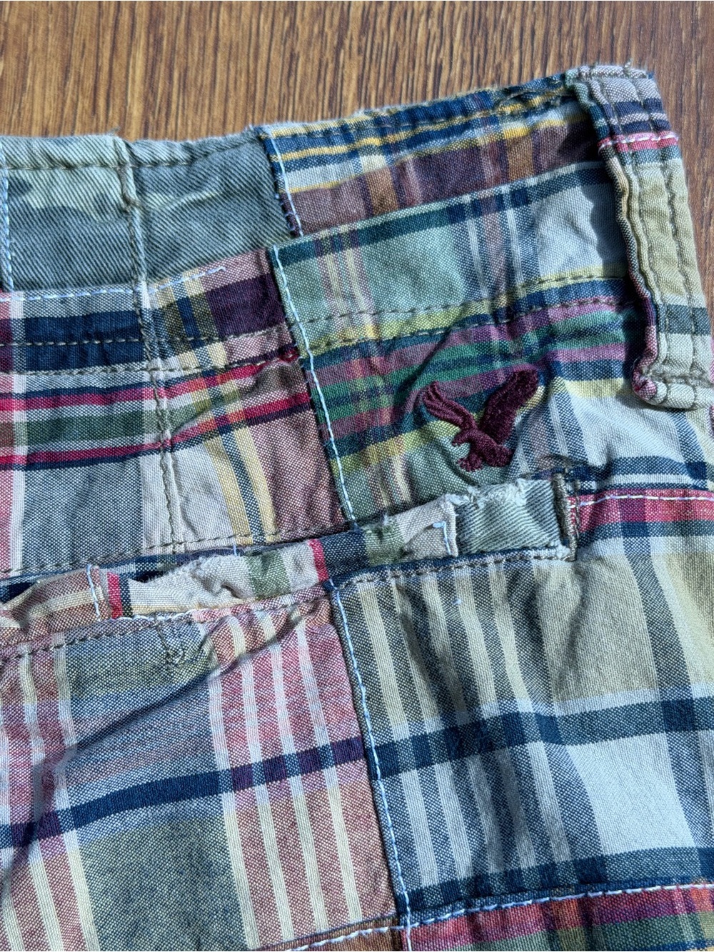 American Eagle Patchwork Madras Shorts Men’s 34 Cotton Plaid Longer Length - Picture 11 of 13